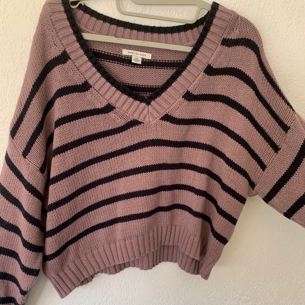 American Eagle cropped striped purple sweater